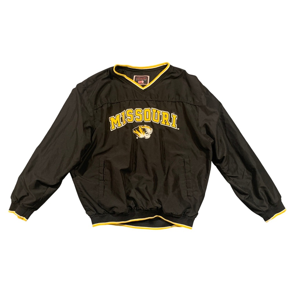 Colosseum Missouri Tigers Mens Large Black V-Neck Windshirt Pullover Jacket NCAA